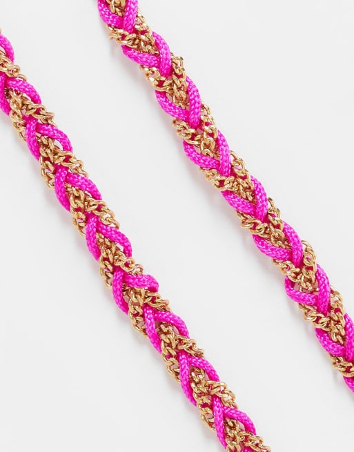 DesignB London – Geflochtene Halskette mit Kordeloptik in Rosa, 3 von 4