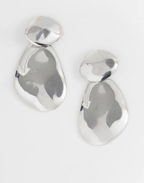 DesignB London - Gesmolten opvallende oorhangers in zilver - view 1