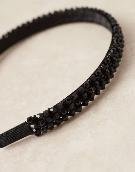 DesignB London - Gewatteerde haarband met strass-versiering in zwart, 2 van 3