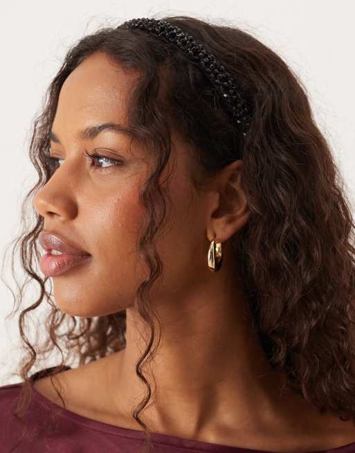 DesignB London - Gewatteerde haarband met strass-versiering in zwart, 3 van 3