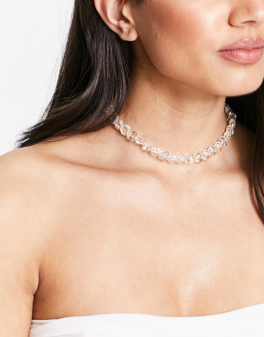 glass beaded choker necklace in white
