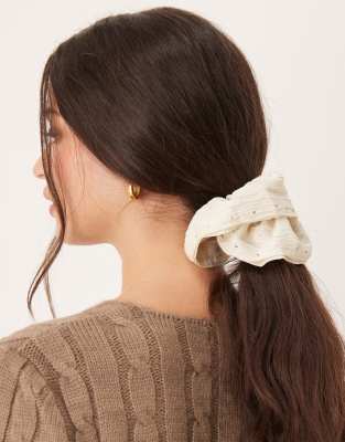 DesignB London glitter detail oversized scrunchie in cream