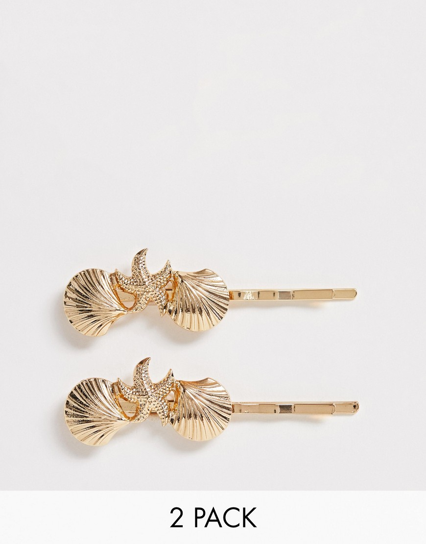 DesignB London gold shell detail hair slides