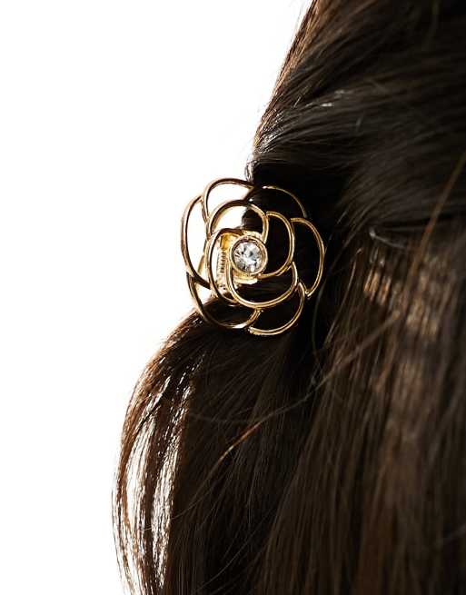 DesignB London – Goldfarbene Haarklammer aus Metall in Rosenform 