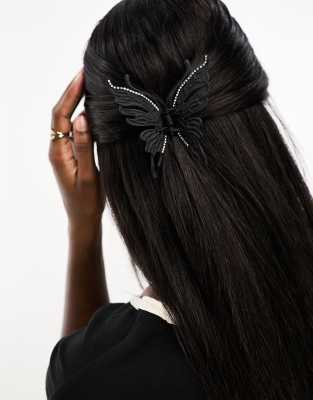 DesignB London gothic butterfly shape hair claw in black