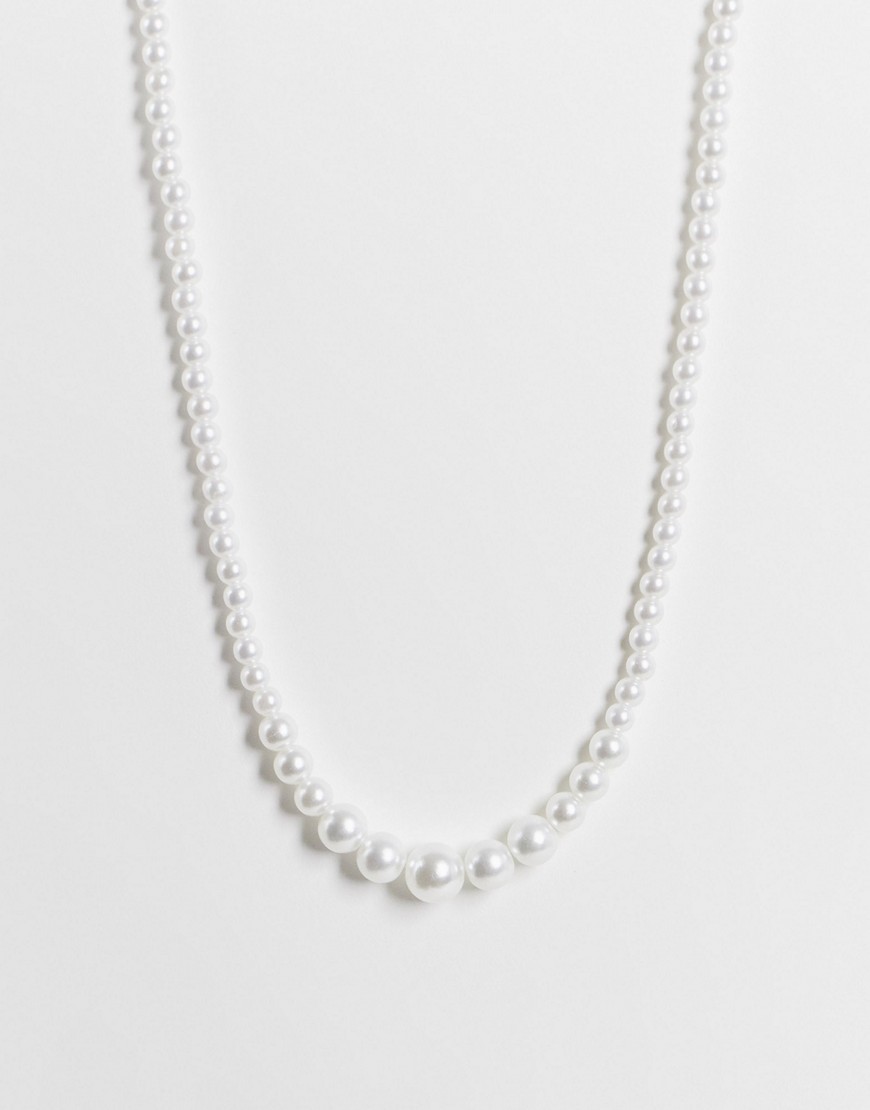 graduating faux pearl necklace-White