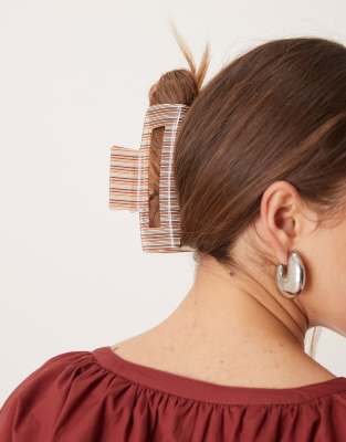 DesignB London - Grande pince à cheveux rectangulaire - Marron à rayures