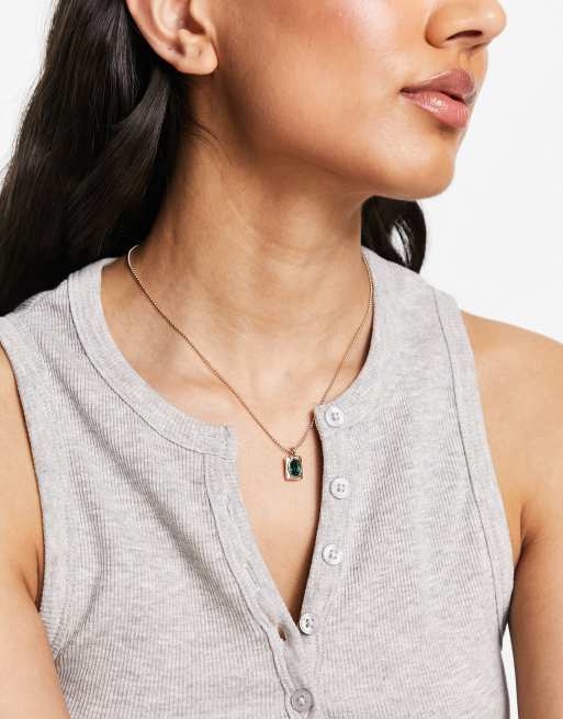 DesignB London green glass pendant necklace in gold