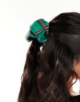 DesignB London green tartan hair oversized scrunchie - MULTI
