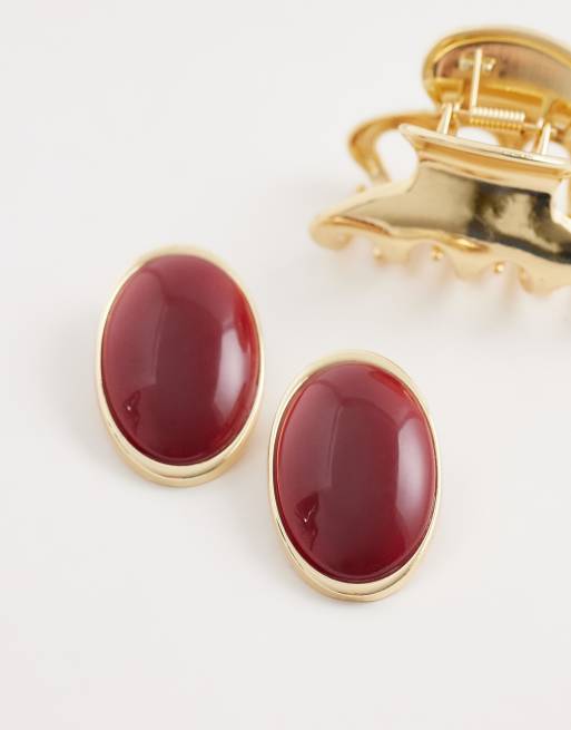 DesignB London – Große Vintage-Ohrstecker in Rot und Gold, 2 von 4