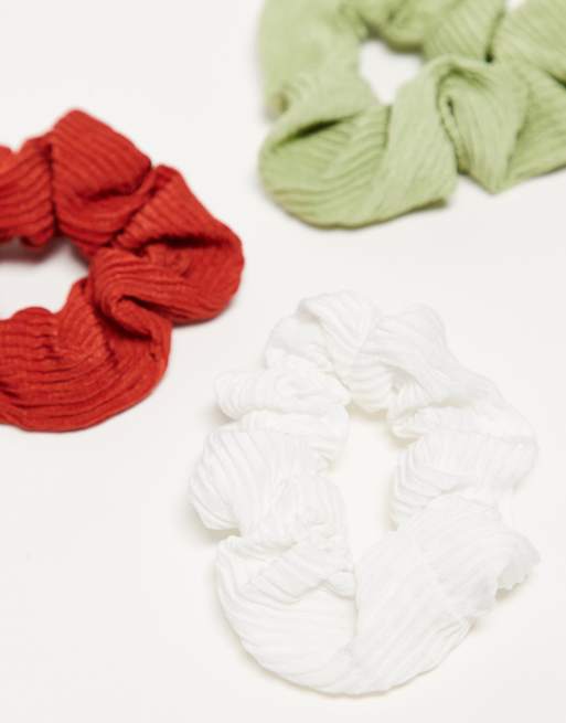 DesignB London – Gröna, röda och vita hårsnoddar med plissering, 3-pack  , 2 av 4