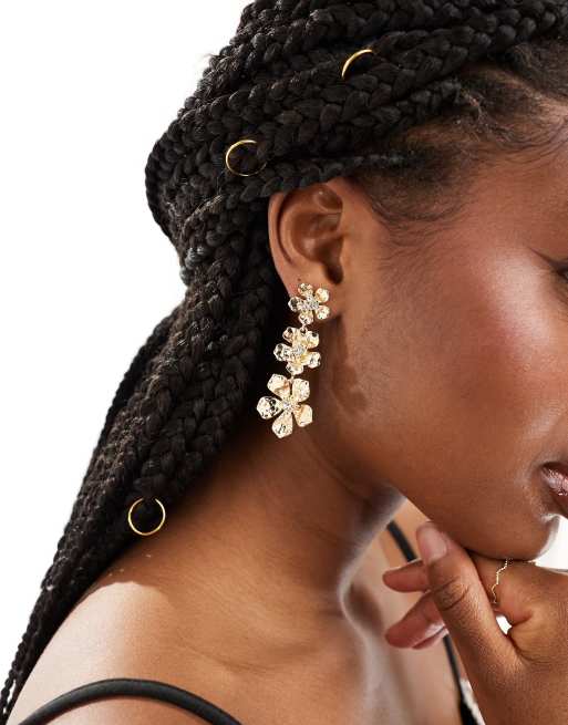 DesignB London - Grosses boucles d'oreilles fleurs effet martelé - Doré 