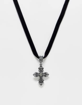 grunge cross detail choker in silver