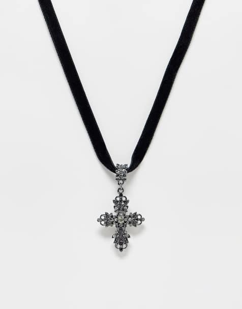 DesignB London grunge cross detail choker in silver - view 1