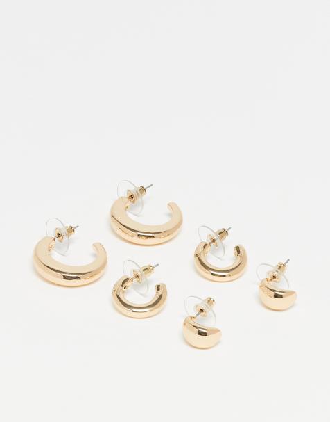 DesignB London – Guldfärgade creoler med droppformad design, 3-pack - view 1