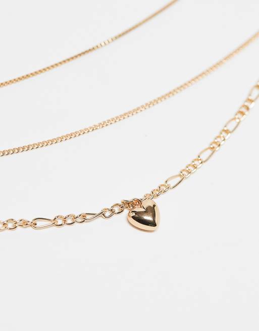 DesignB London – Guldfärgade halsband med puffigt hjärthänge, 3-pack, 3 av 4