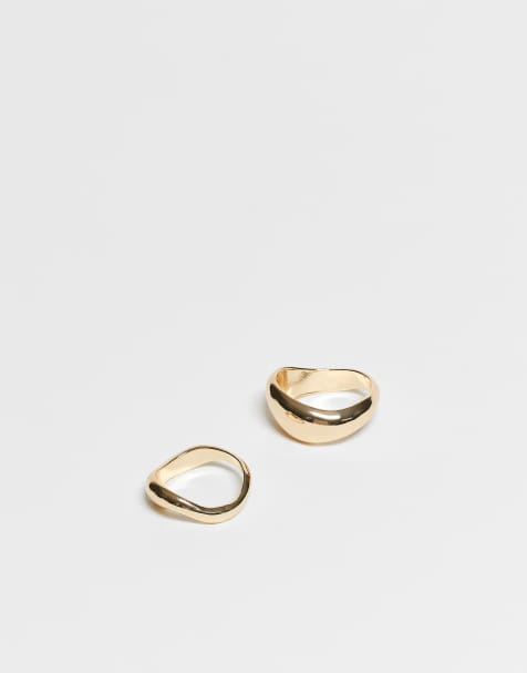 DesignB London – Guldfärgade ringar i smält design, 2-pack - view 1