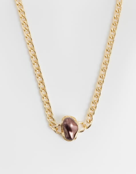 DesignB London – Guldfärgat choker-halsband med sten i 80-talsstil - view 1