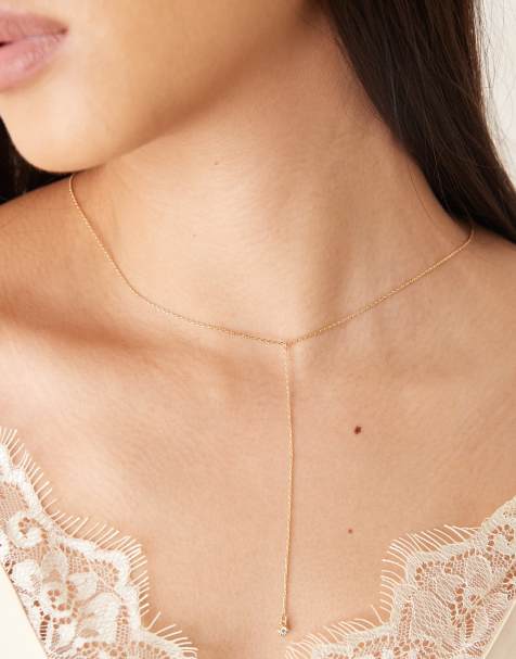 DesignB London – Guldfärgat halsband i lariat-modell med kristallhänge - view 1