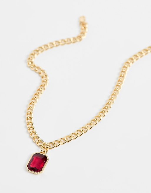 DesignB London – Guldfärgat halsband i statement-stil med rosa hänge