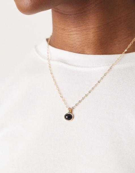 DesignB London – Guldfärgat halsband med svart stenhänge - view 1
