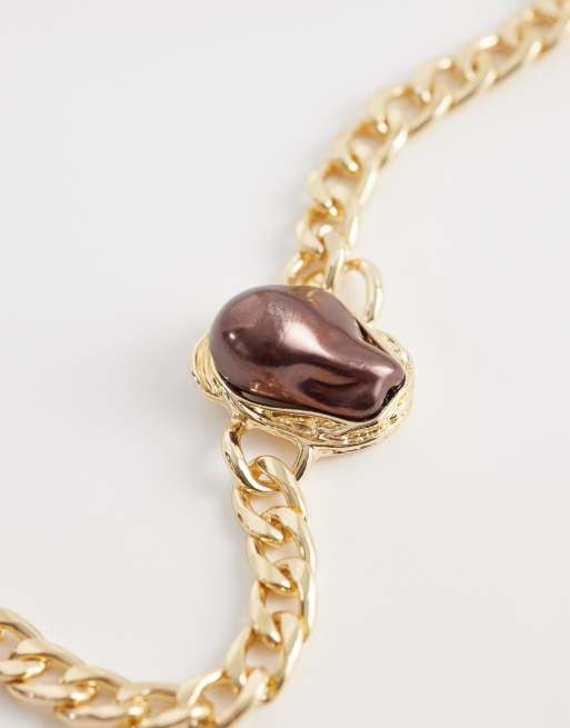 DesignB London - Guldfarvet choker-halskæde med sten i 80'er-stil, 4 af 4