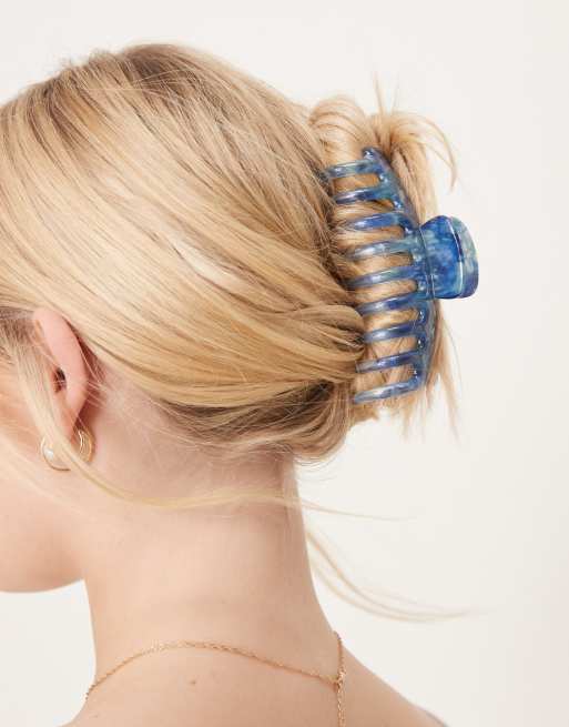 DesignB London - Haarclip in gemarmerd blauw