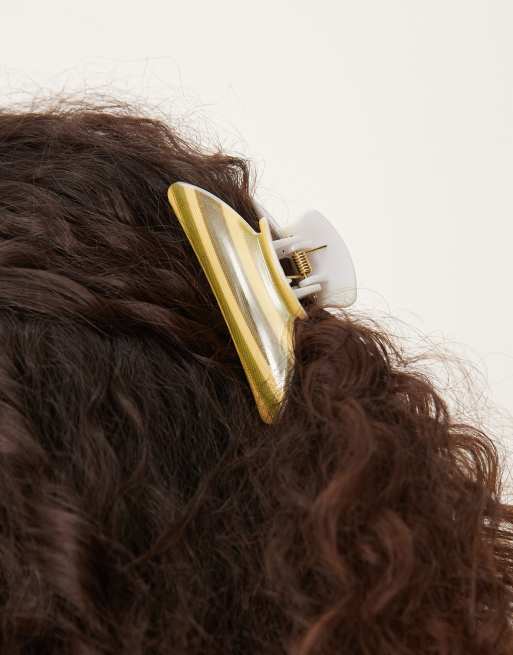 DesignB London - Haarclip met strepenprint in bruin en groen