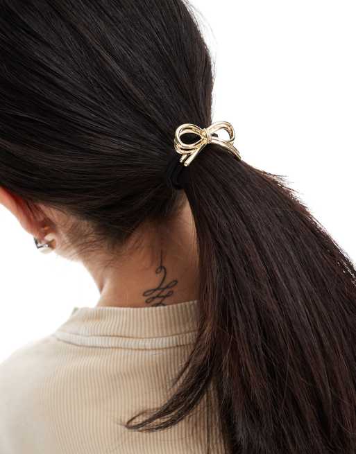 DesignB London – Haargummi mit Schleifen-Detail in Gold , 2 von 4