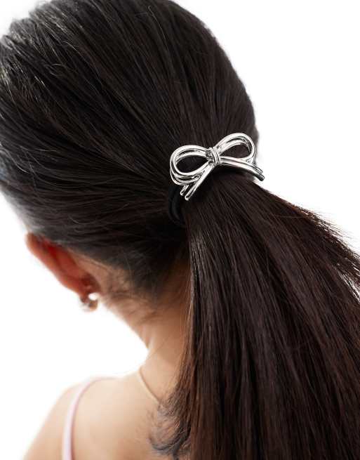 DesignB London – Haargummi mit Schleifendetail in Silber 