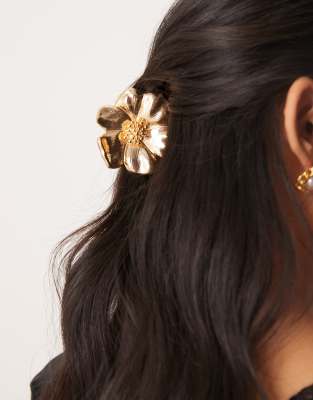 DesignB London - Haarklammer aus Metall in Goldoptik mit Blumendesign-Goldfarben