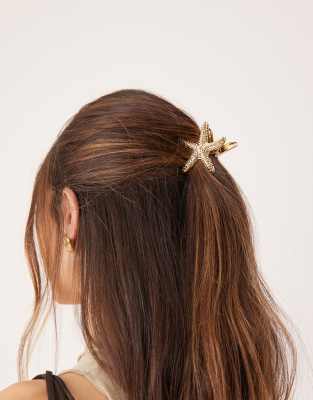 DesignB London - Haarklammer aus Metall in Goldoptik mit Seestern-Design-Goldfarben