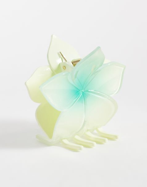 DesignB London – Haarklammer in Blaugrün mit Hibiskusblüte - view 1