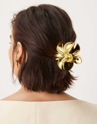 DesignB London - Haarklammer in Gold-Optik in Form von einer hawaiianischer Blüte-Goldfarben
