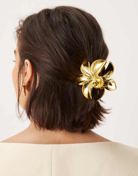 DesignB London – Haarklammer in Gold-Optik in Form von einer hawaiianischer Blüte - view 1