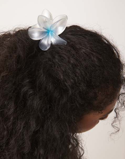 DesignB London – Haarklammer in Ombré-Blau mit hawaiianischem Blumendesign - view 1