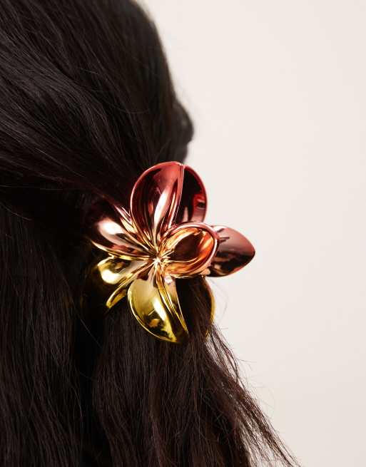 DesignB London - Haarklem met Hawaiiaanse bloemvorm en metalen effect met kleurverloop