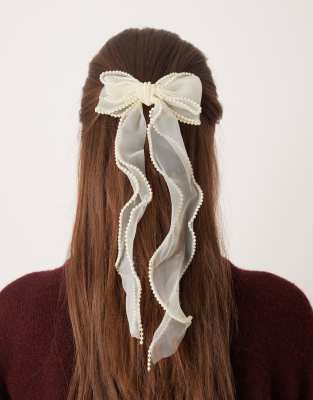 DesignB London - Haarschleife in Cremeweiß mit Perlenborte