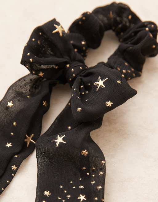 DesignB London - Haarscrunchie met strik met sterretjes in zwart, 3 van 4