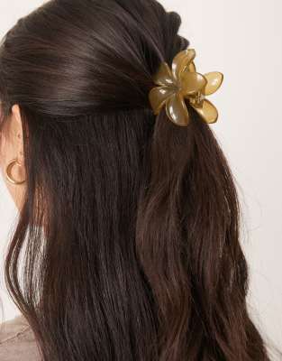 DesignB London - Haarspange in Khaki mit Blüte-Grün
