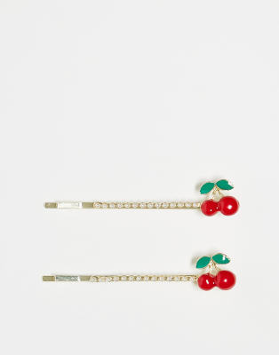DesignB London - Haarspangen mit roter Kirsch-Verzierung