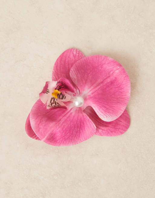 DesignB London - Haarspeld met exotische stoffen bloem in paars, 3 van 3