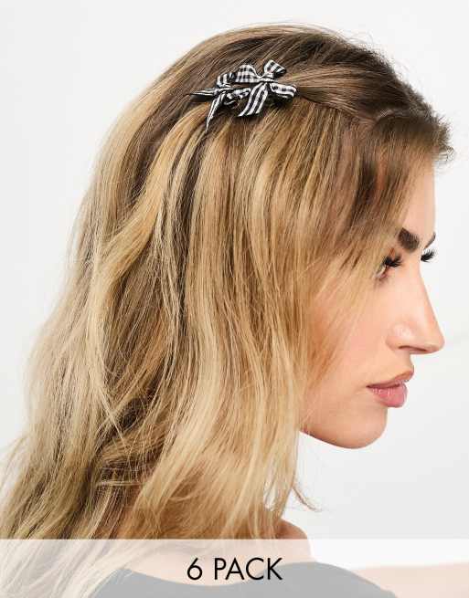 DesignB London - Haarspelden met kleine strikjes met gingham ruit in zwart en wit 
