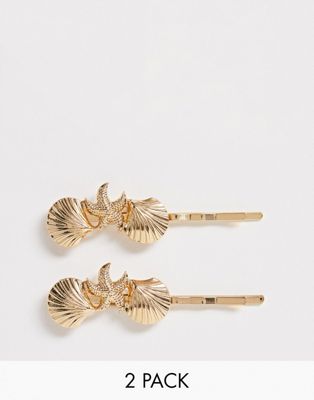 DesignB London - Haarspeldjes met gouden schelpjes
