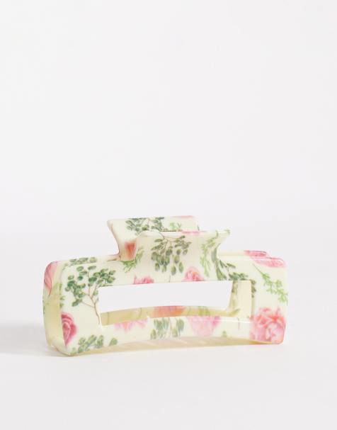 DesignB London hair claw clip in pink flower print - view 1