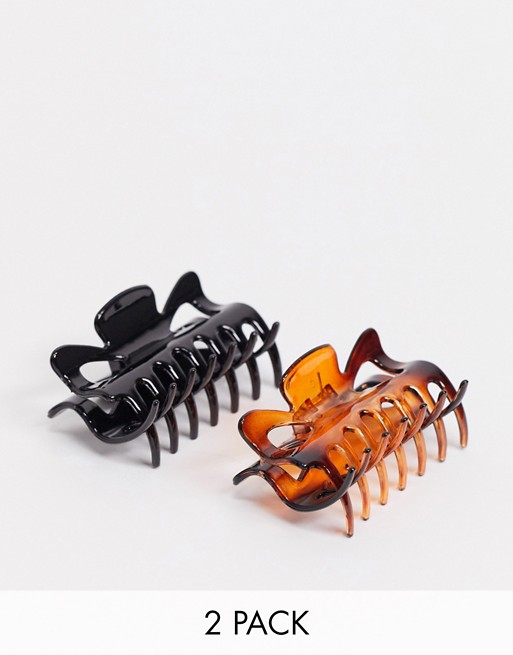 DesignB London hair claw clip pack in tortoiseshell and black
