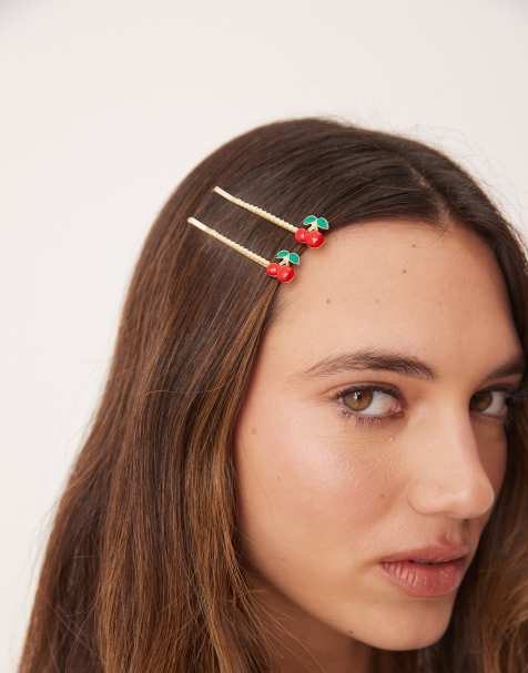 DesignB London hair clips with red cherry in pearl - view 1