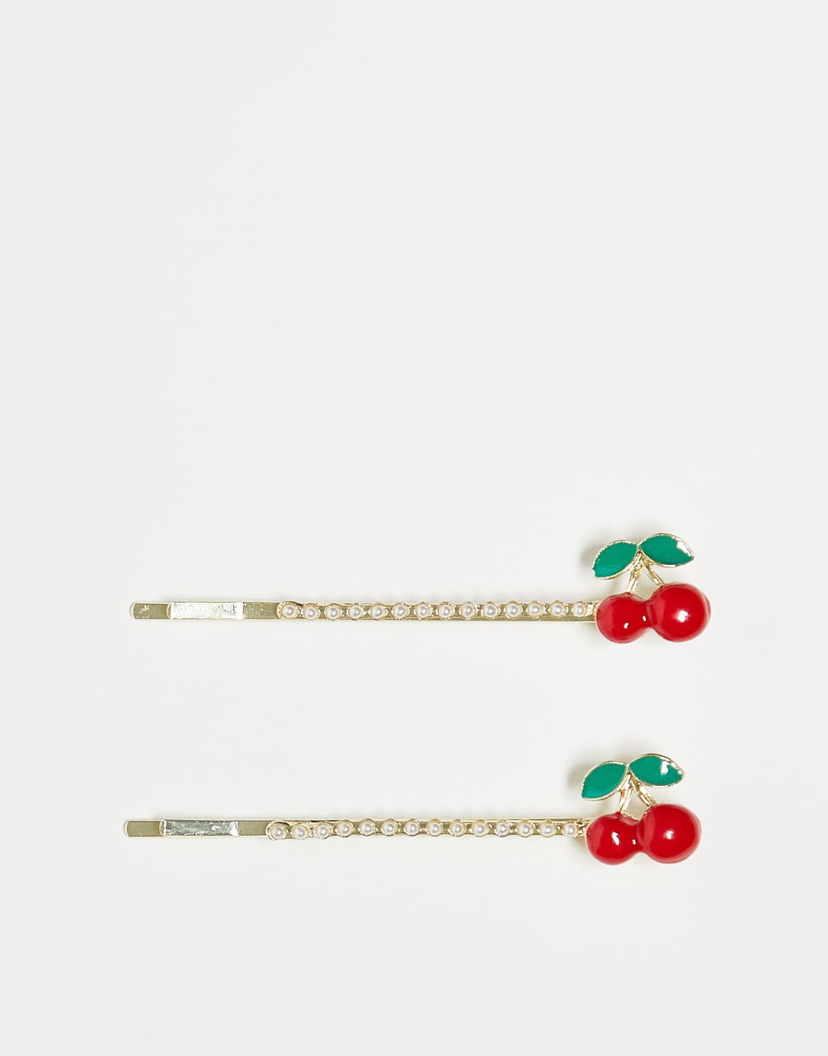 DesignB London hair clips with red cherry in pearl