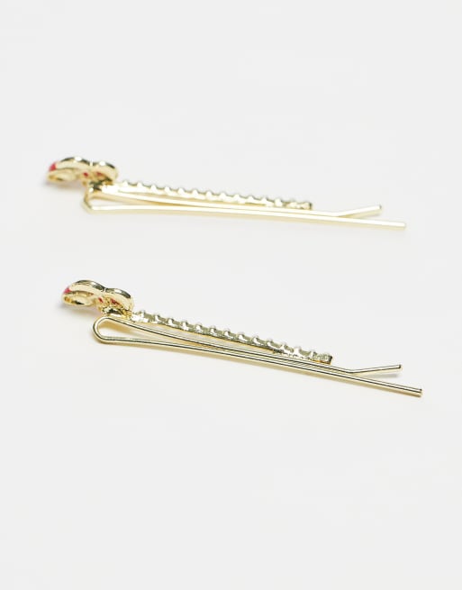 DesignB London hair clips with red cherry in pearl, 2 of 3