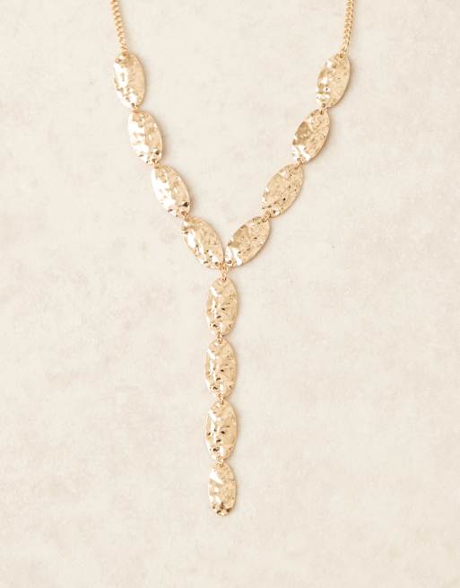 DesignB London hammered boho lariat necklace in gold, 3 of 3